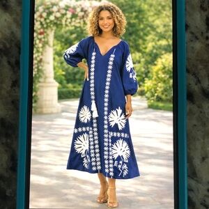 New Malan Maxi Tunic Dress Cover up Navy Debbie Katz